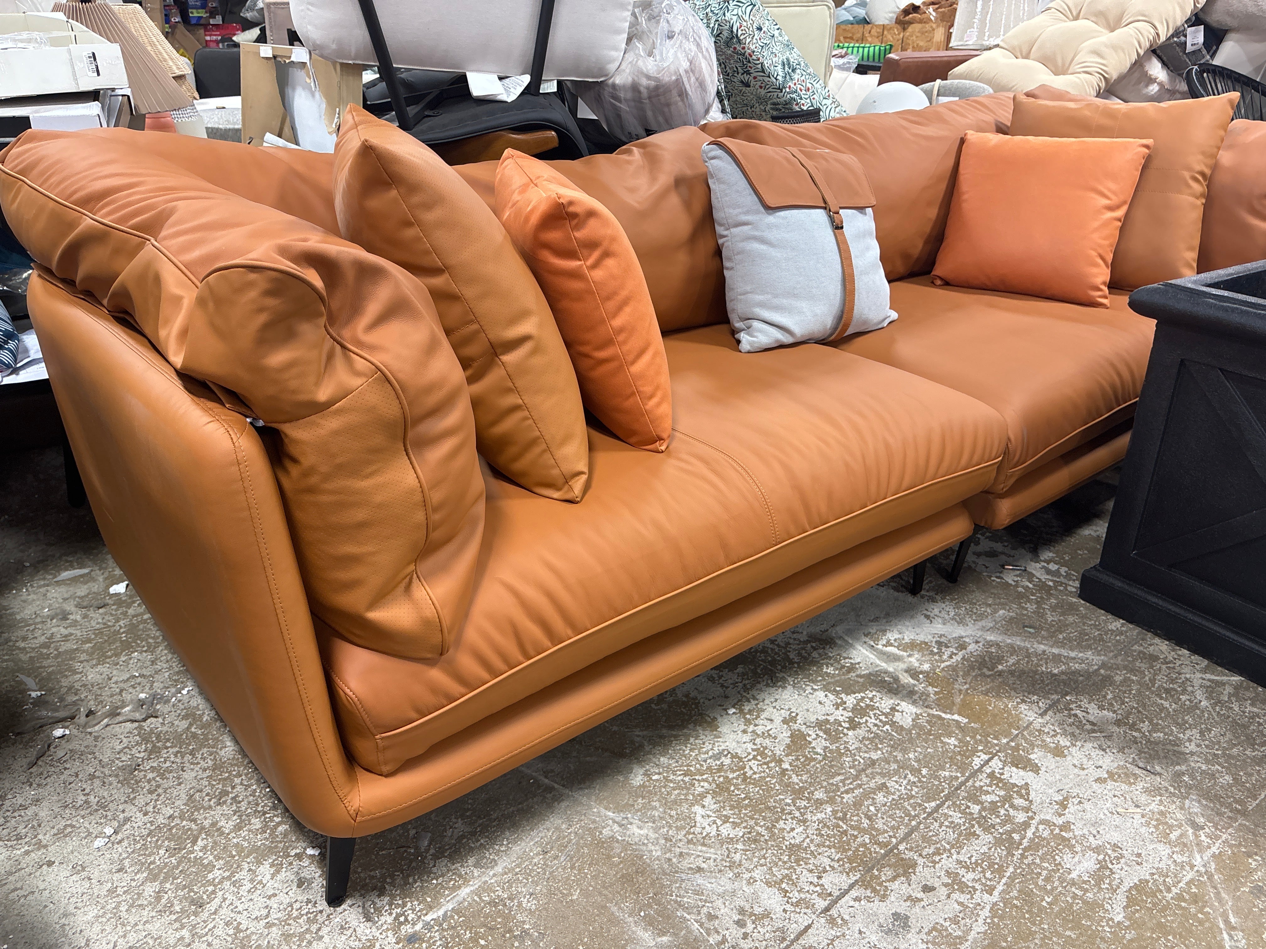 101" Orange Genuine Leather Standard Sofa SHOWROOM ITEM