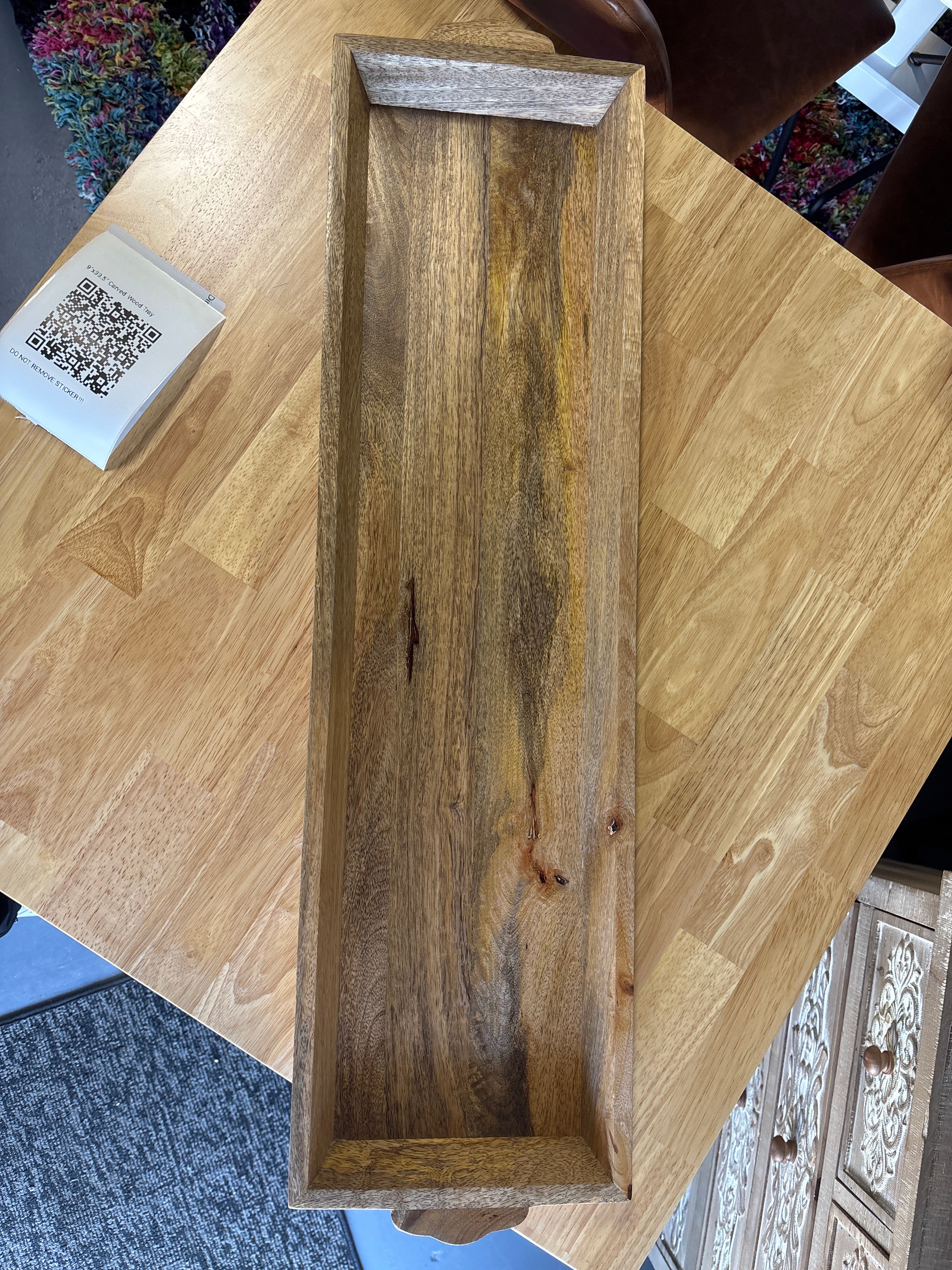 9"x33.5" Carved Wood Tray SHOWROOM ITEM