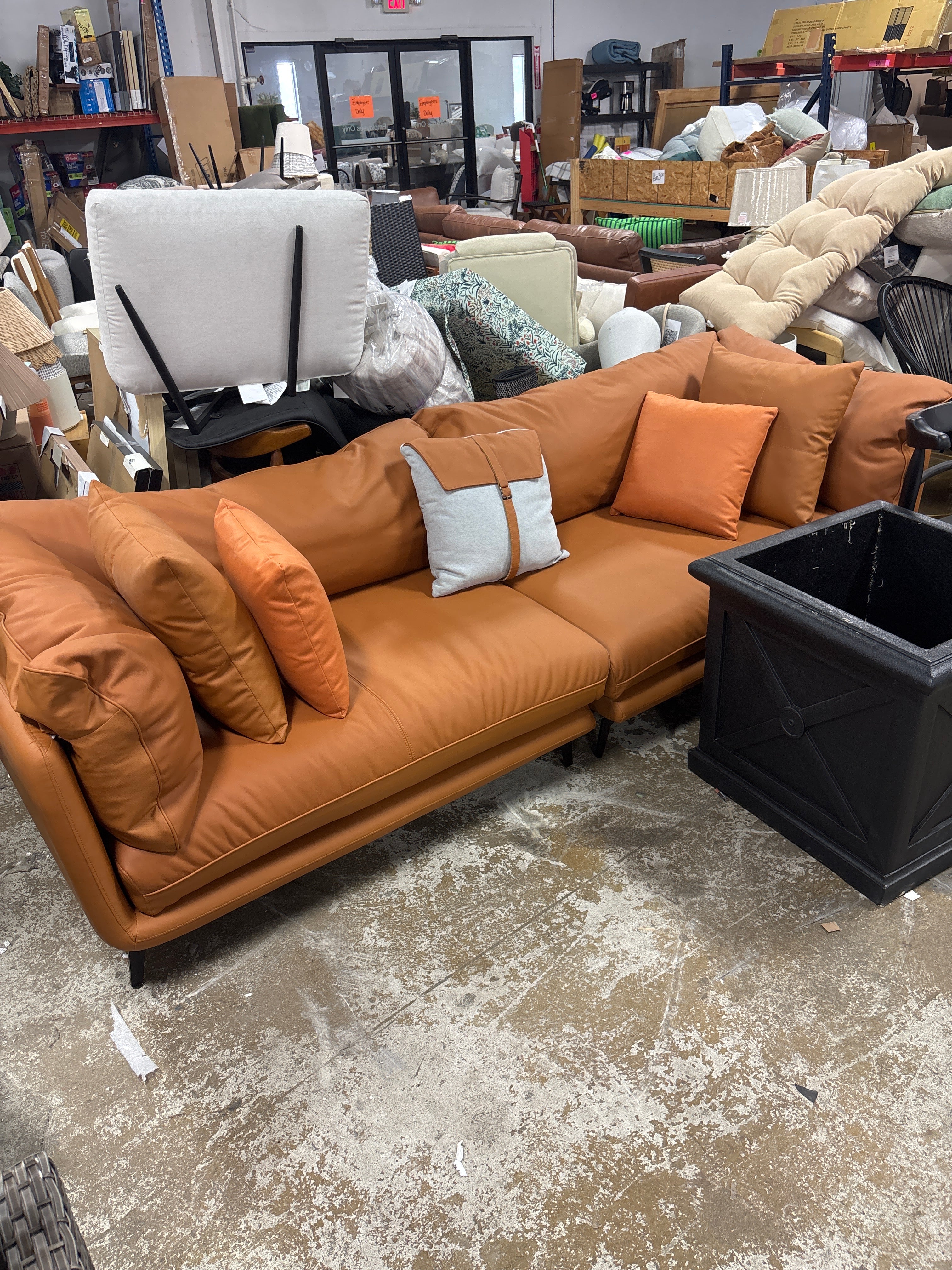 101" Orange Genuine Leather Standard Sofa SHOWROOM ITEM