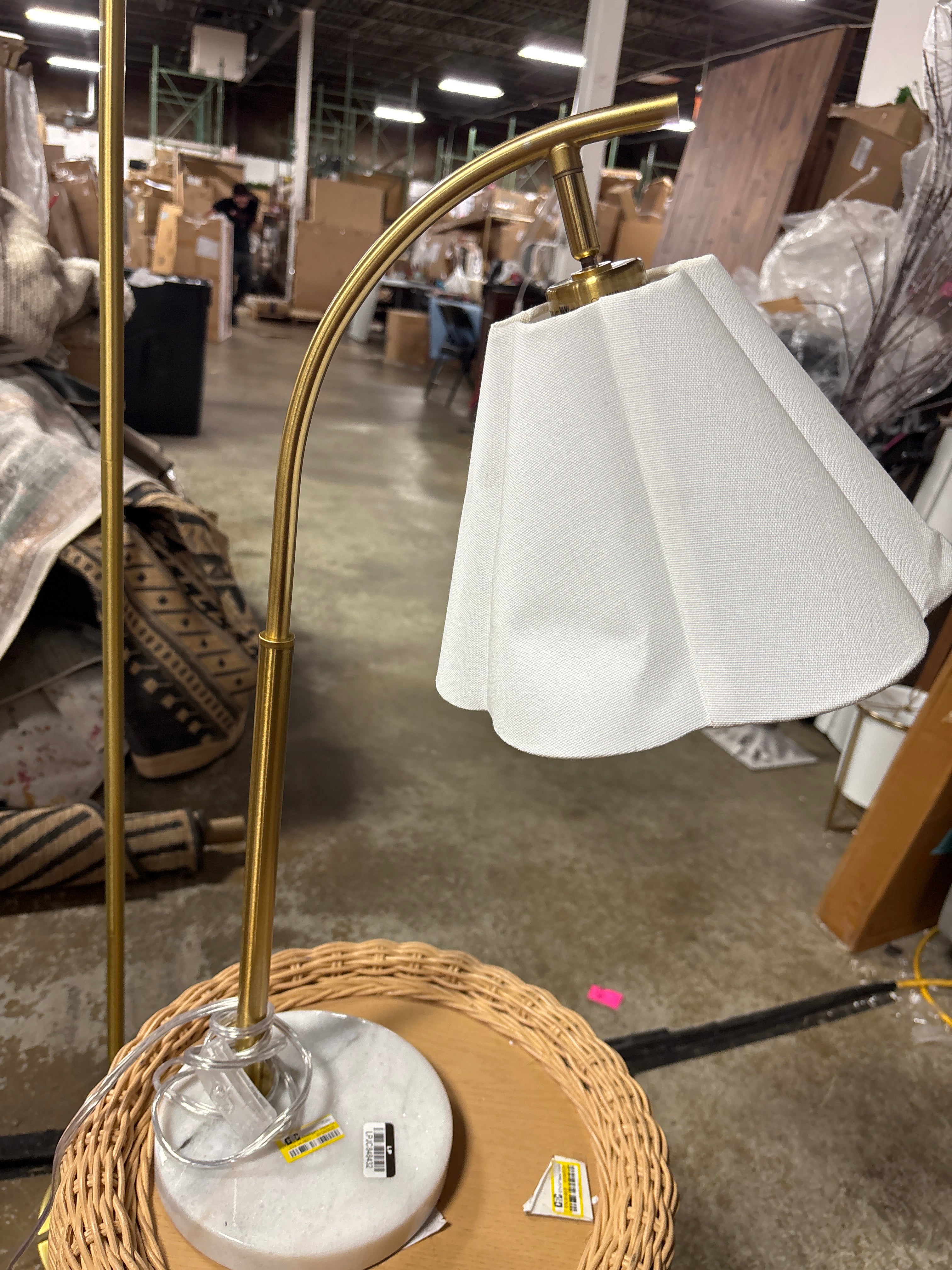 Scalloped Shade Table Lamp with Marble Base - White SHOWROOM ITEM