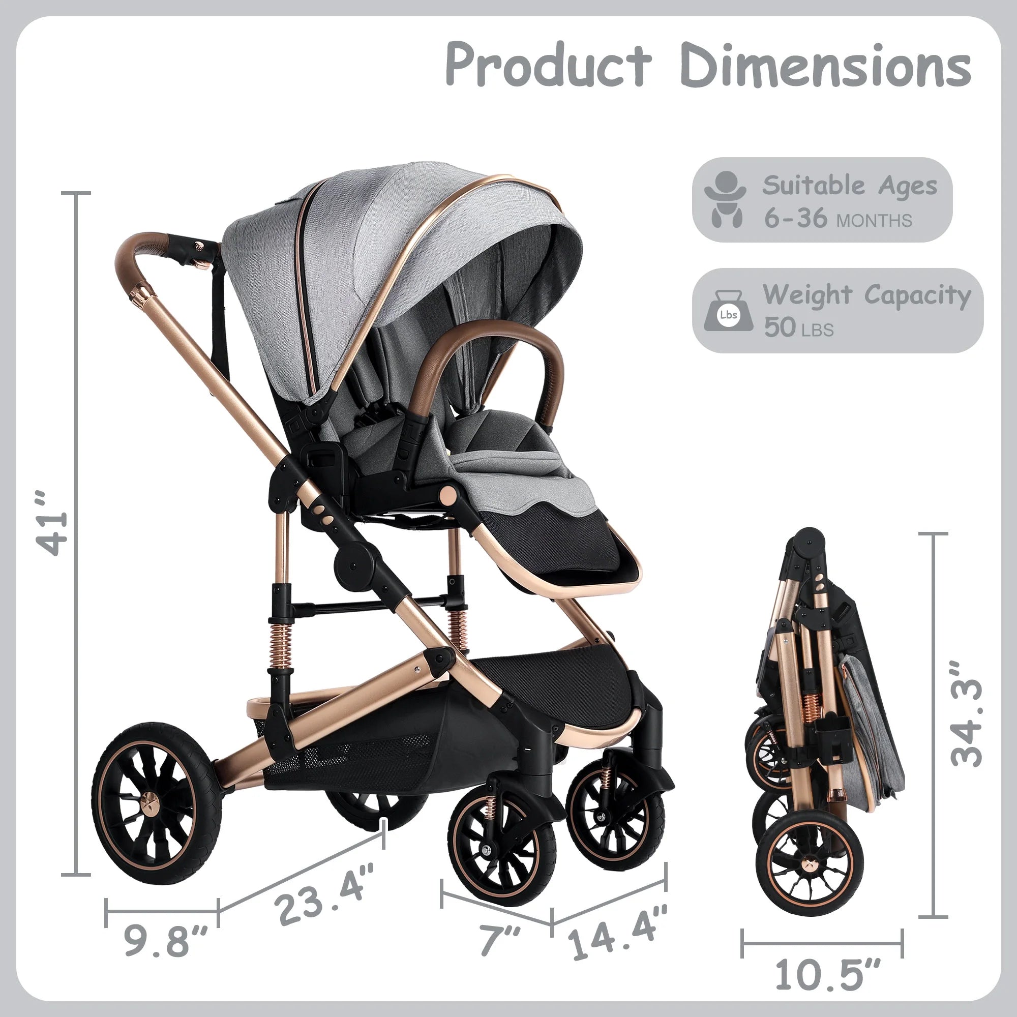 2-in-1 Baby Stroller with Adjustable Seat