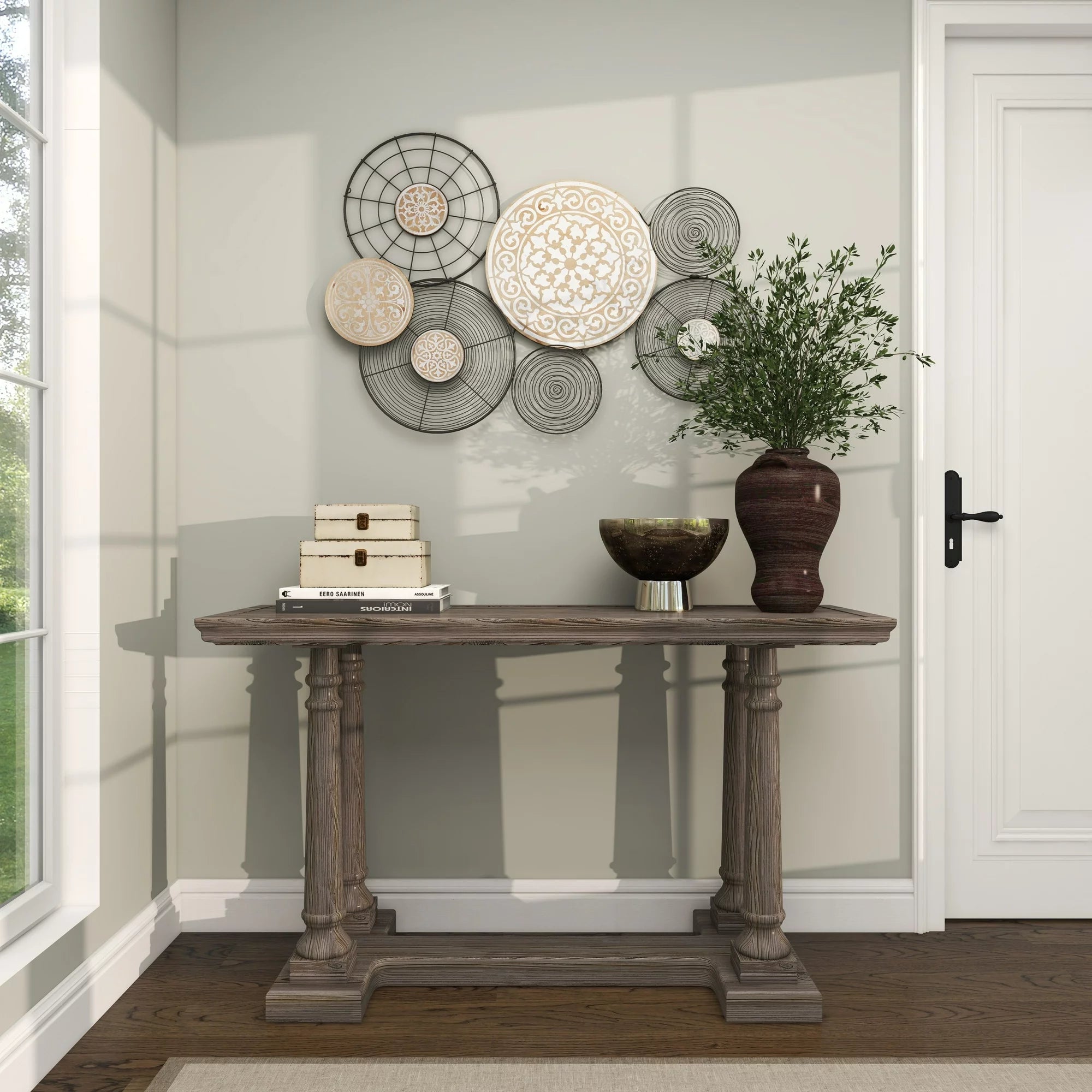 Black Metal Plate Wall Decor with Intricate Pattern