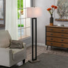 Metal Windowpane Floor Lamp, Black Finish with Faux Wood Base