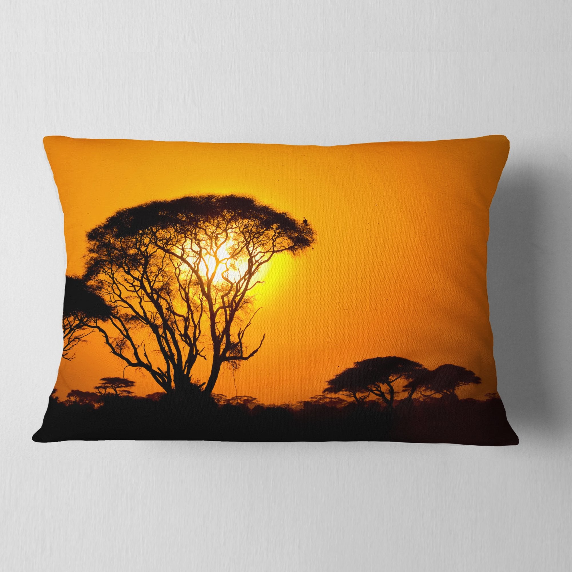 Beautiful African Sunset in Savannah - Landscape Printed Throw Pillow