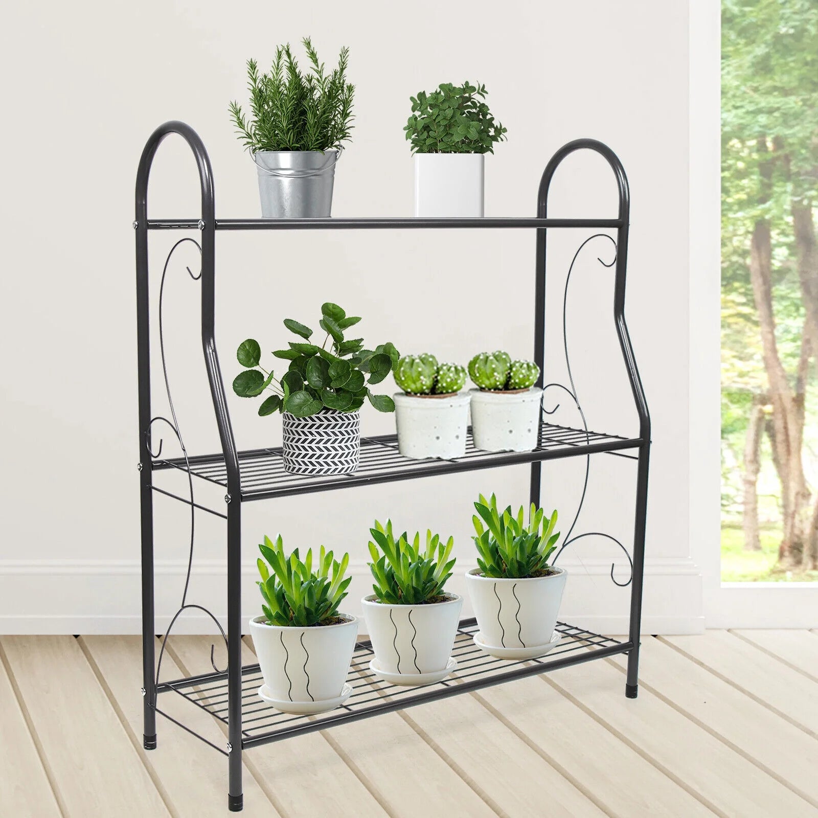 3Tier Metal Plant Stand Indoor/Outdoor Shelf Wrought Iron Flower Pot Rack Holder
