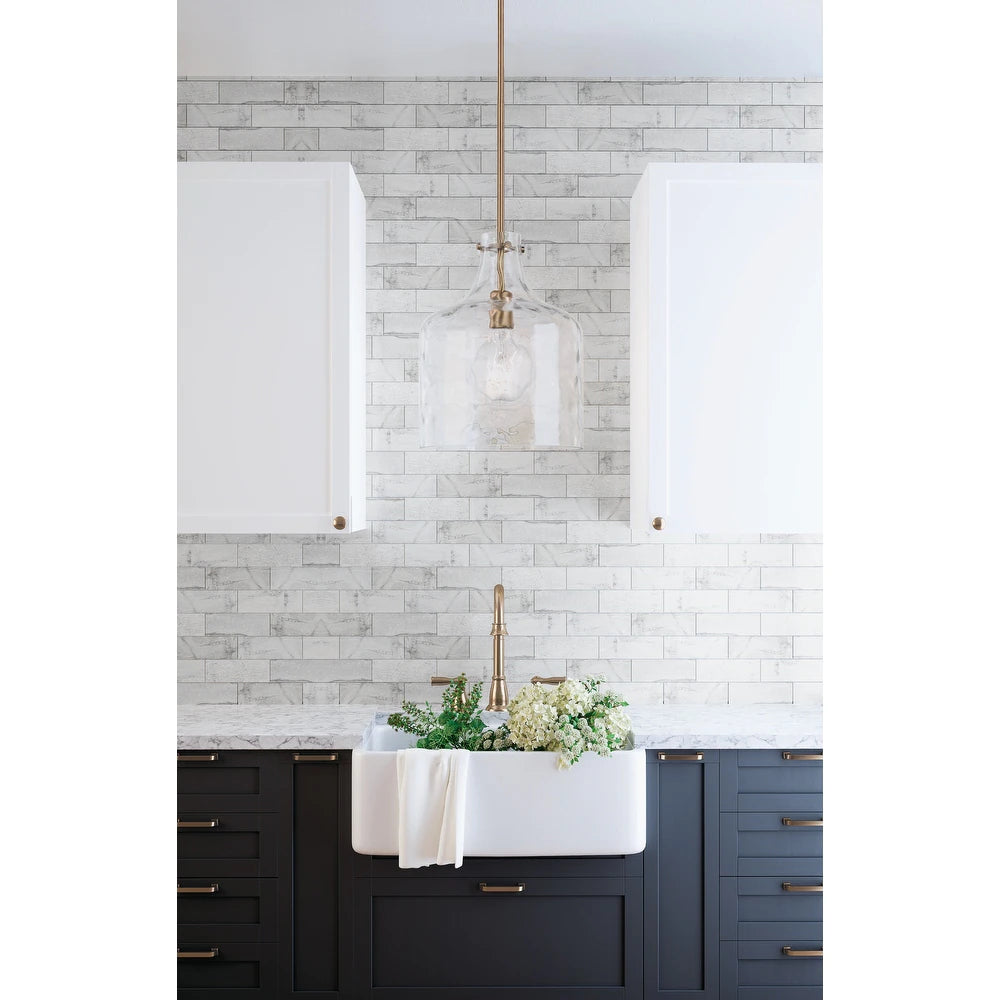 1-Light Clear Water Glass Shade Pendant - Brushed Nickel (final cut, no further discounts)