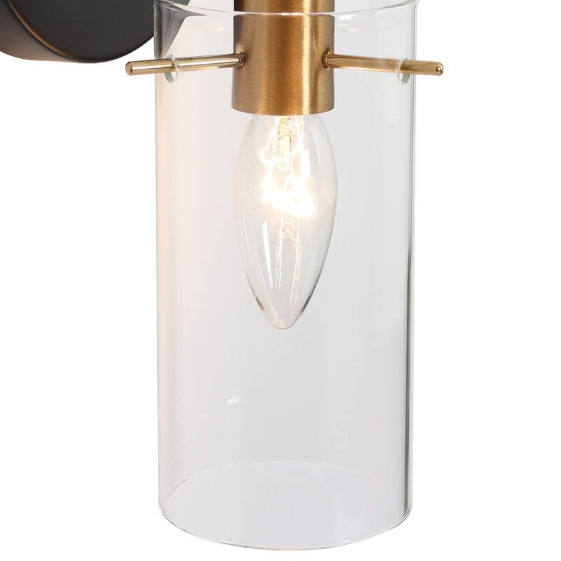 1-Light Modern Black Gold Wall Sconce Light with Glass Shade - Black and Brass