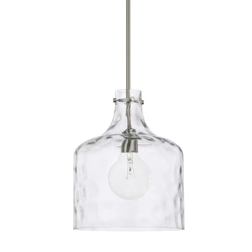 1-Light Clear Water Glass Shade Pendant - Brushed Nickel