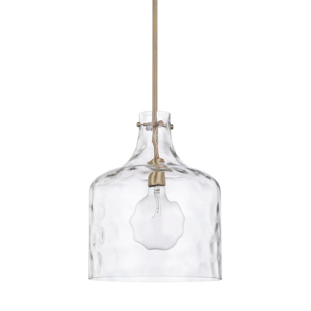 1-Light Clear Water Glass Shade Pendant - Brushed Nickel