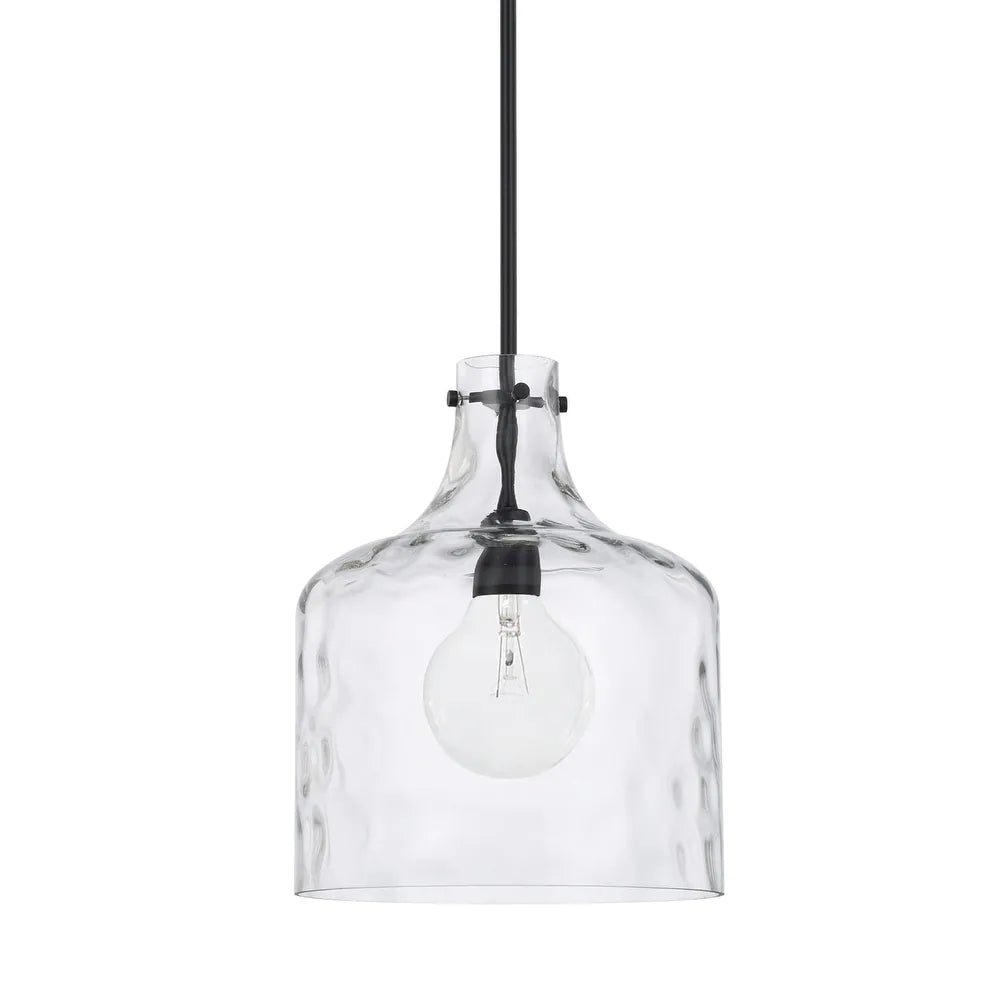 1-Light Clear Water Glass Shade Pendant -  Black