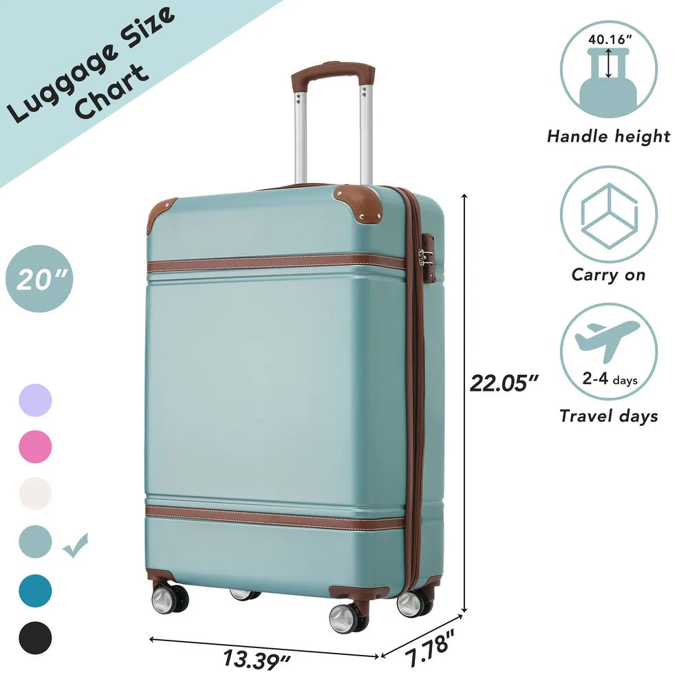 1 Piece Luggage with TSA lock, Expandable Lightweight Suitcase with Spinner Wheels for Travel - 20'' - Blue+Green