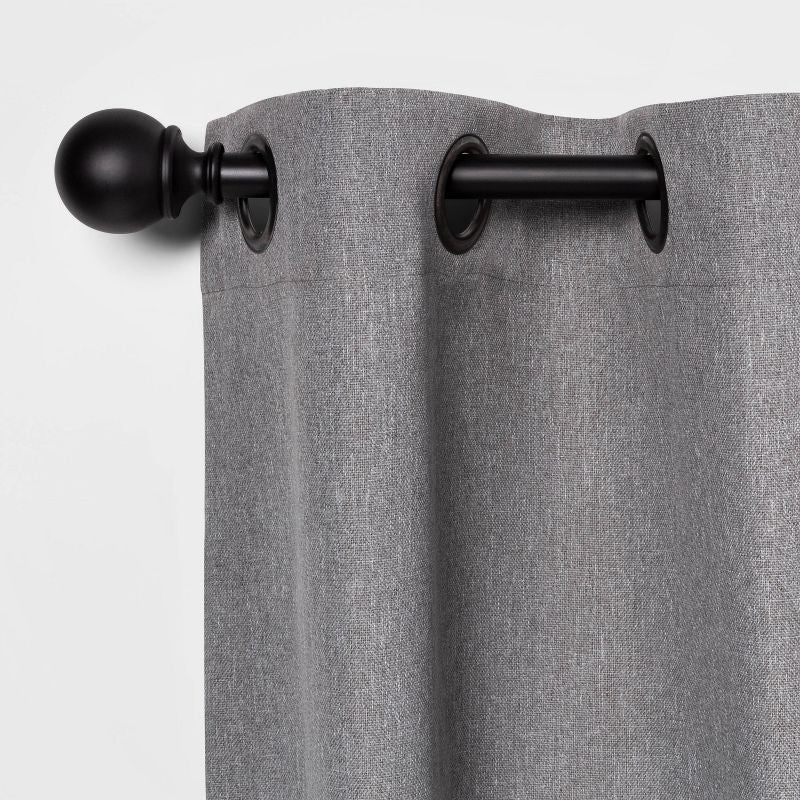 Ball Curtain Rod Matte Black - Adjustable Metal, Single Rod