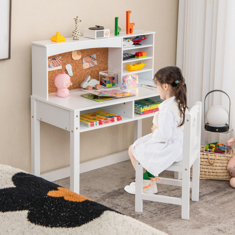 Kids Desk and Chair Set with Hutch and Bulletin Board