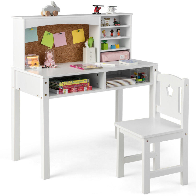 Kids Desk and Chair Set with Hutch and Bulletin Board