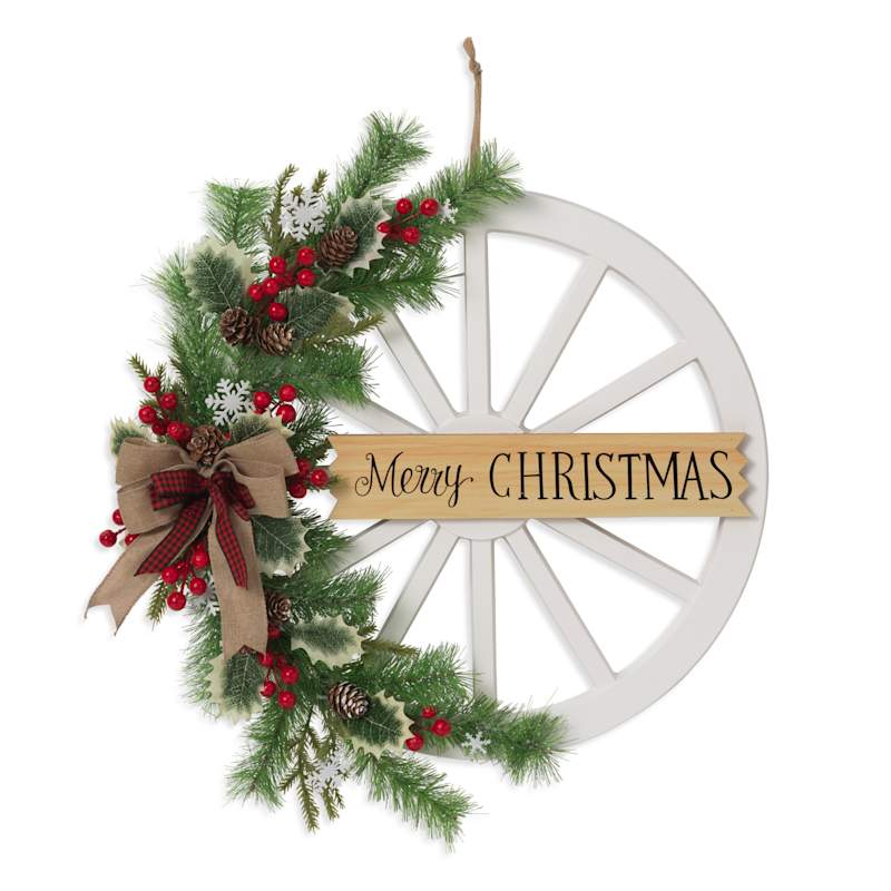 Wood Holiday Wheel Wreath w/ Floral Wall, final cut