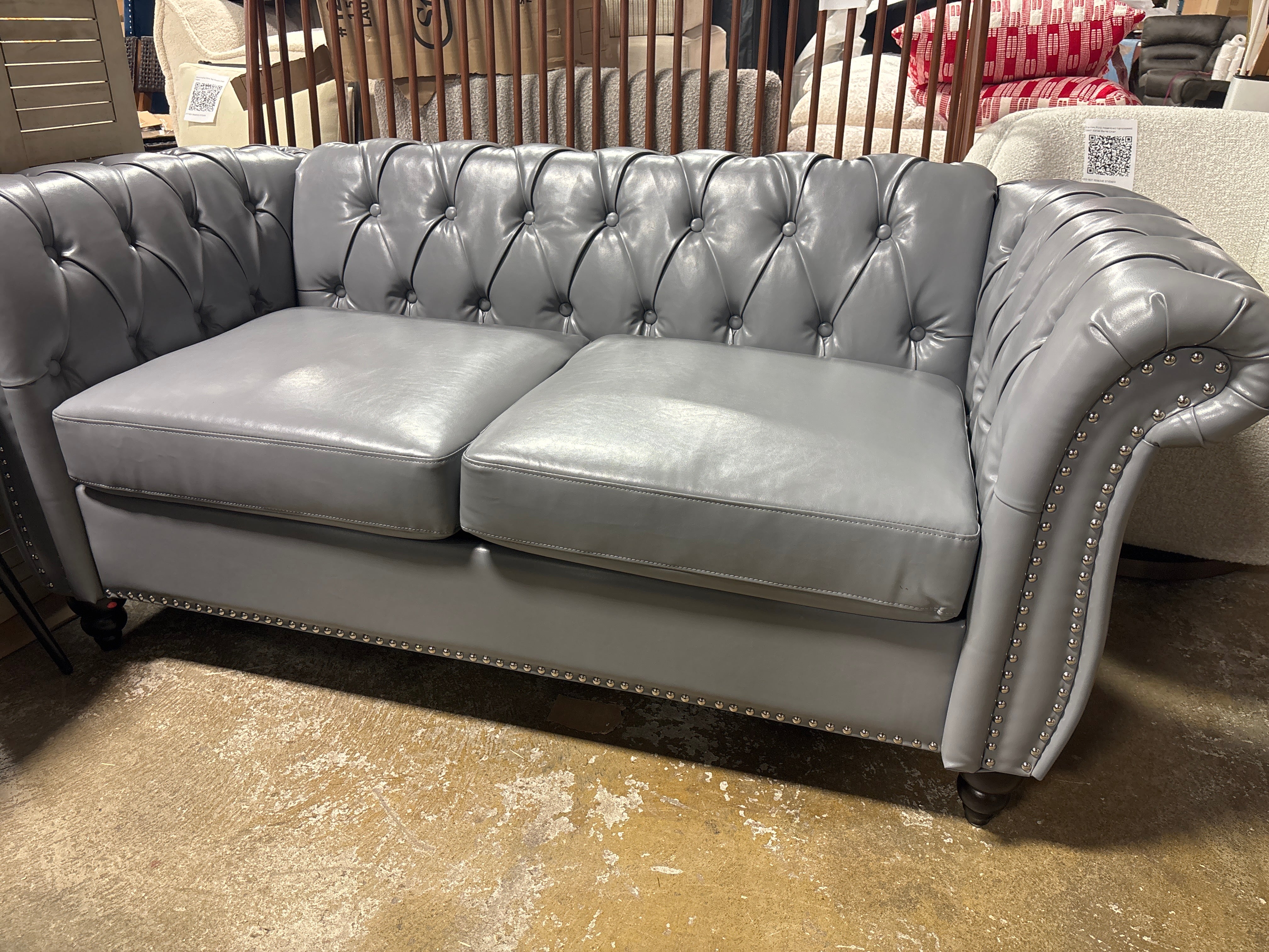62'' Faux Leather Loveseat - Gray SHOWROOM ITEM