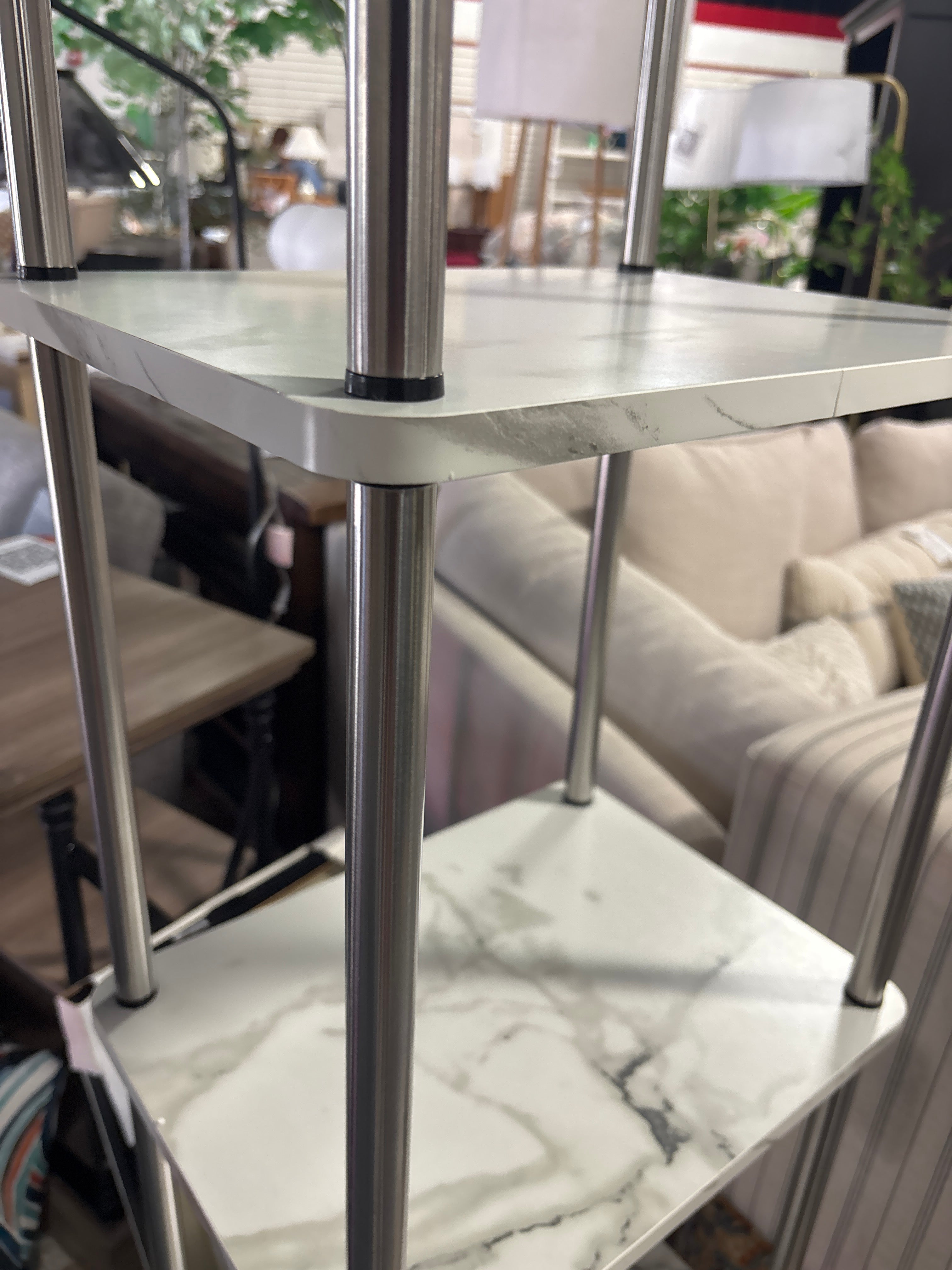 63.25" No Tools 5 Tier Tower - Faux White Marble/ Chrome SHOWROOM ITEM