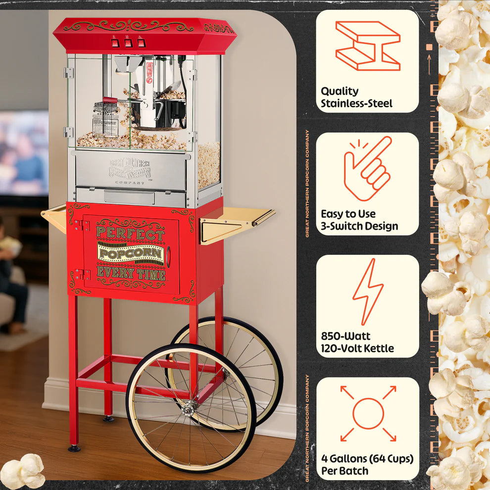 Great Northern Popcorn Machine with Cart, Red