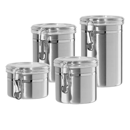 4-Piece Stainless Steel Canister Set with Acrylic Lid and Clamp