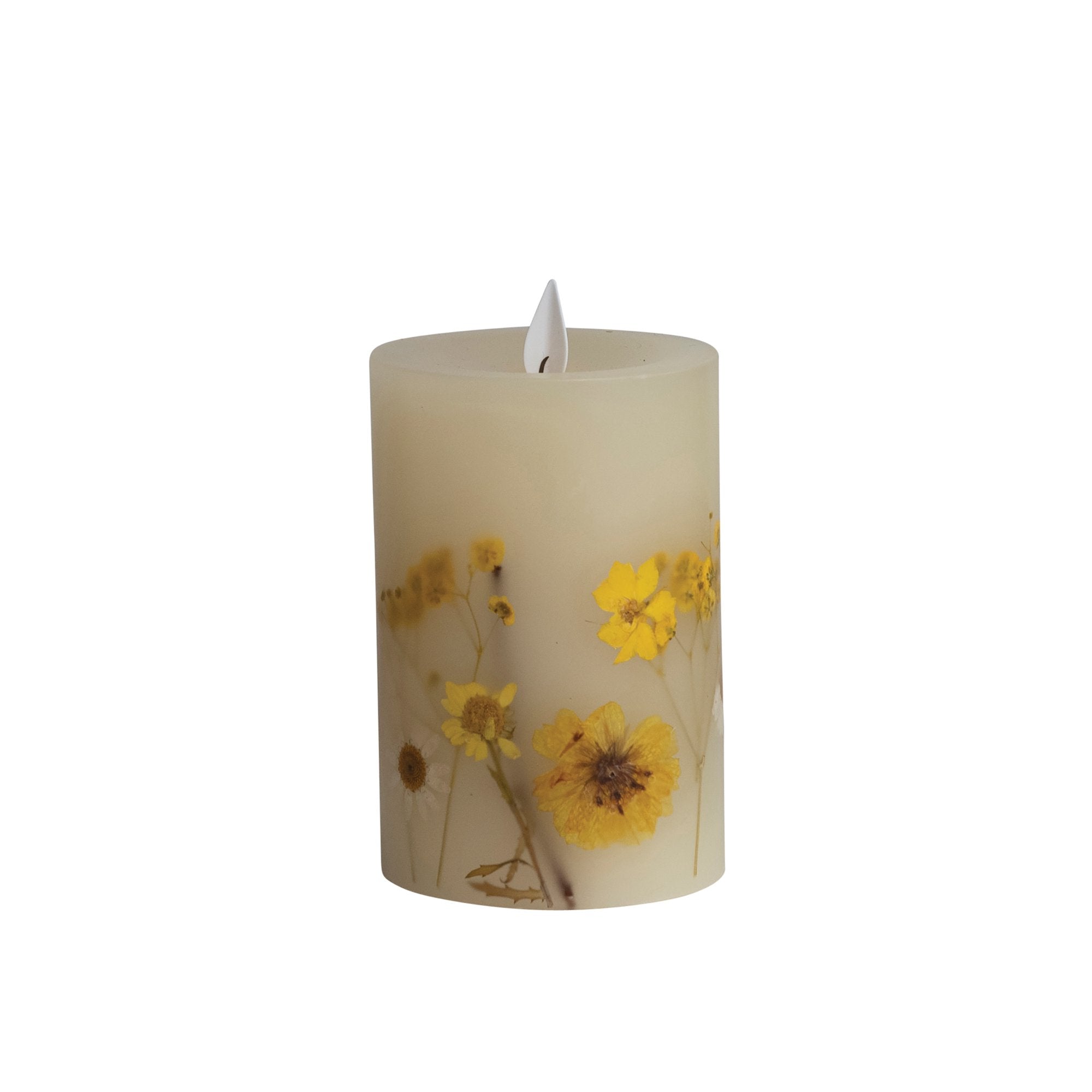 Pillar LED Candle with Daisy Inlay and Timer, Multicolor
