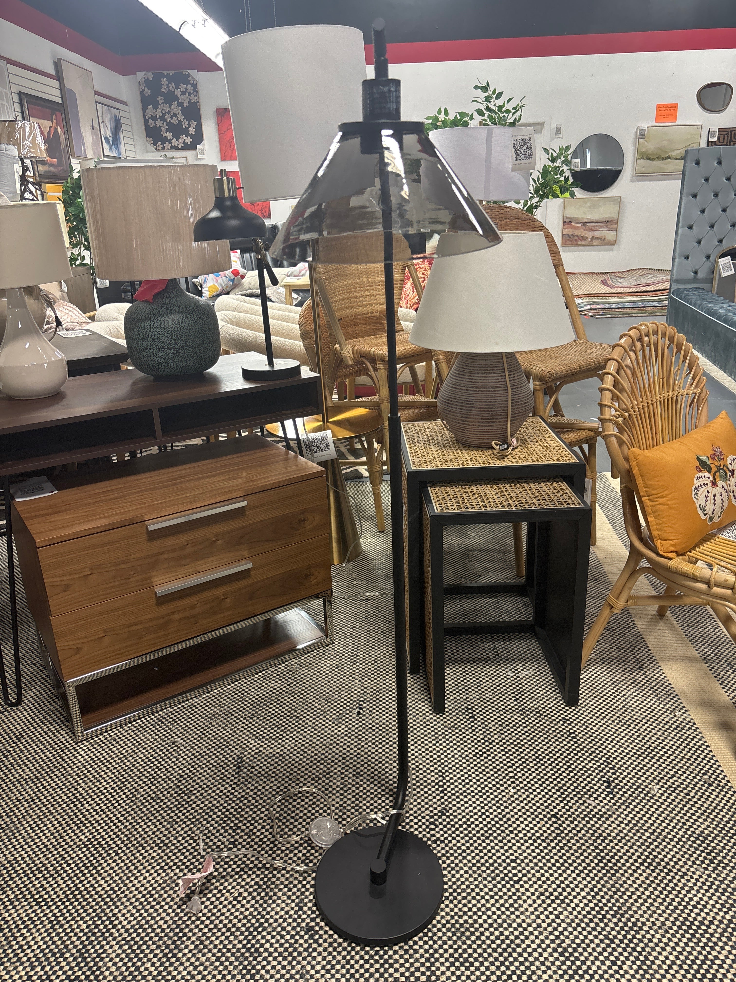 Smoked Glass Floor Lamp - Black SHOWROOM ITEM