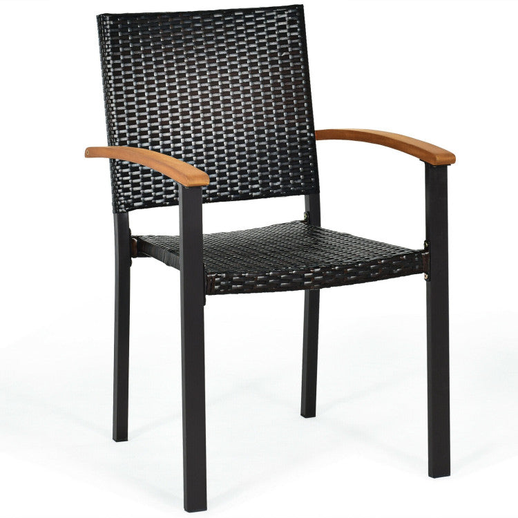 Set of 4 -  Outdoor Patio PE Rattan Dining Chairs with Powder-coated Steel Frame