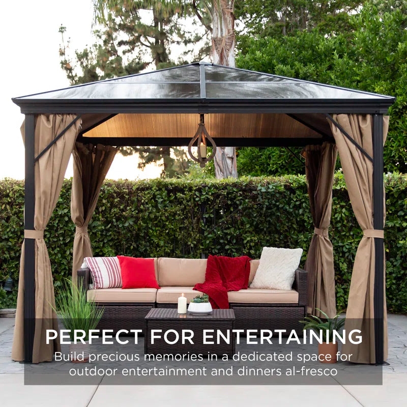 10 x 10 ft. Hardtop Gazebo, Outdoor Aluminum Canopy for Backyard, Garden w/ Side Curtains, Netting