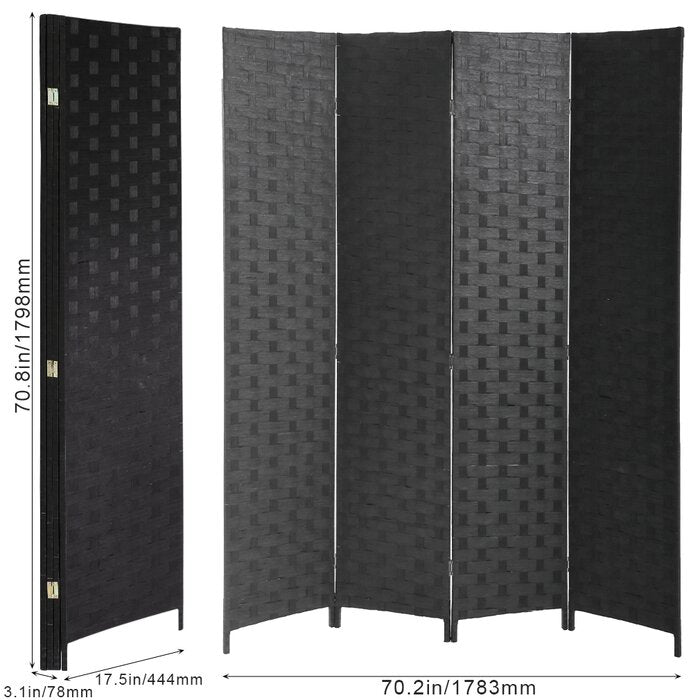 Black Bamboo/Rattan Folding Room Divider
