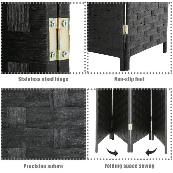 Black Bamboo/Rattan Folding Room Divider