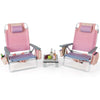 2-Pack Folding Backpack Beach Chair Table Set 5-Position Outdoor Reclining Chair Pink