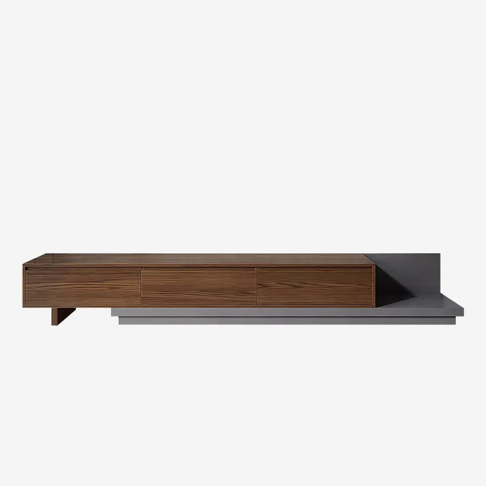 Modern TV Stand Extendable Media Console with 3 Drawers - Red Brown/Dark Gray