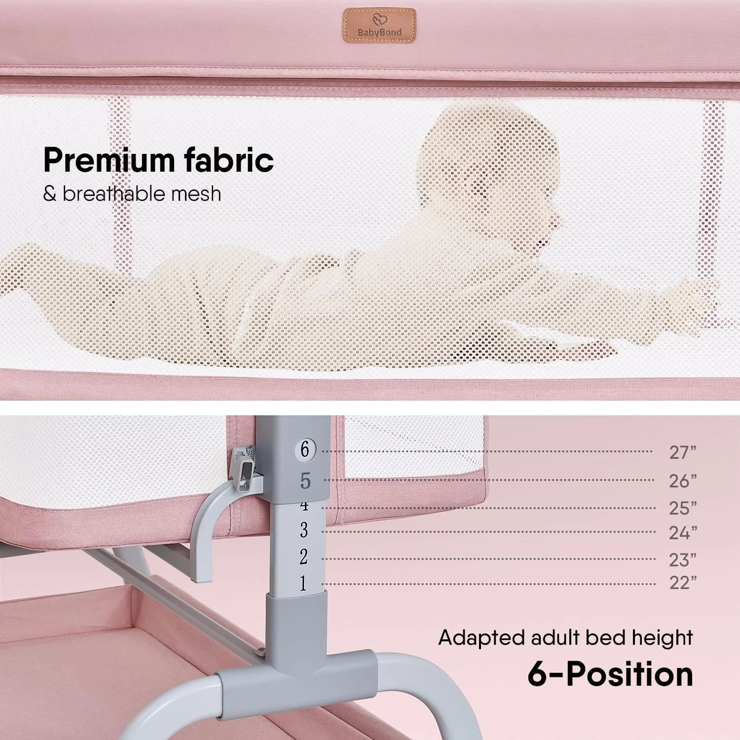 3 in 1 Bassinet Bedside Sleeper with Washable Soft Mattress and Sheet, Pink