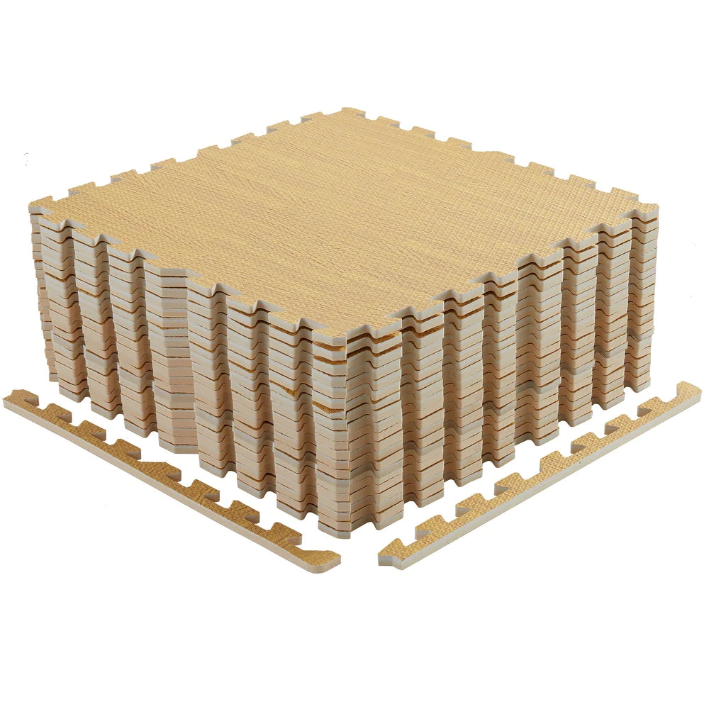 12 Tiles Exercise Wood Grain Puzzle Interlocking Foam Gym Floor Mats - Nature Wood