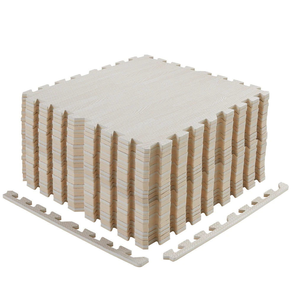 12 Tiles Exercise Wood Grain Puzzle Interlocking Foam Gym Floor Mats - White Wood