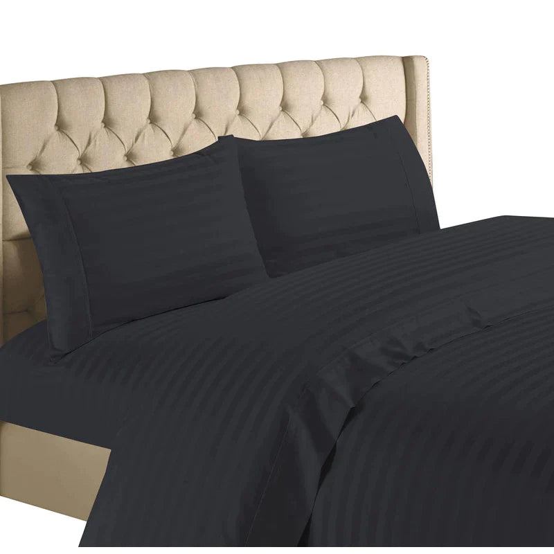 1200 Thread Count Cotton Deep Pocket Luxury Hotel Stripe Sheet Set - Black - Queen