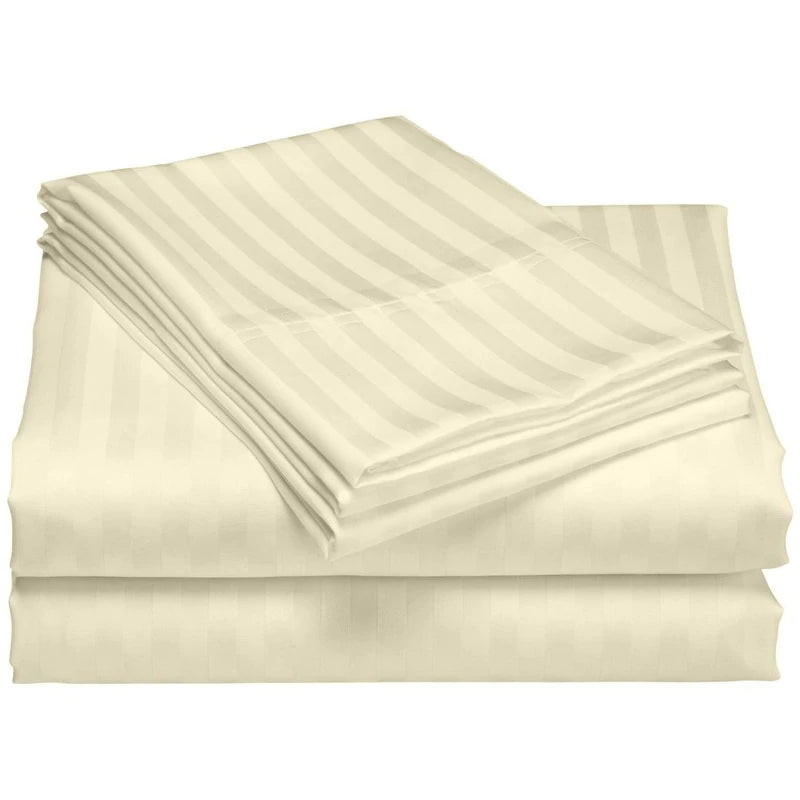 1200 Thread Count Cotton Deep Pocket Luxury Hotel Stripe Sheet Set - Ivory - King
