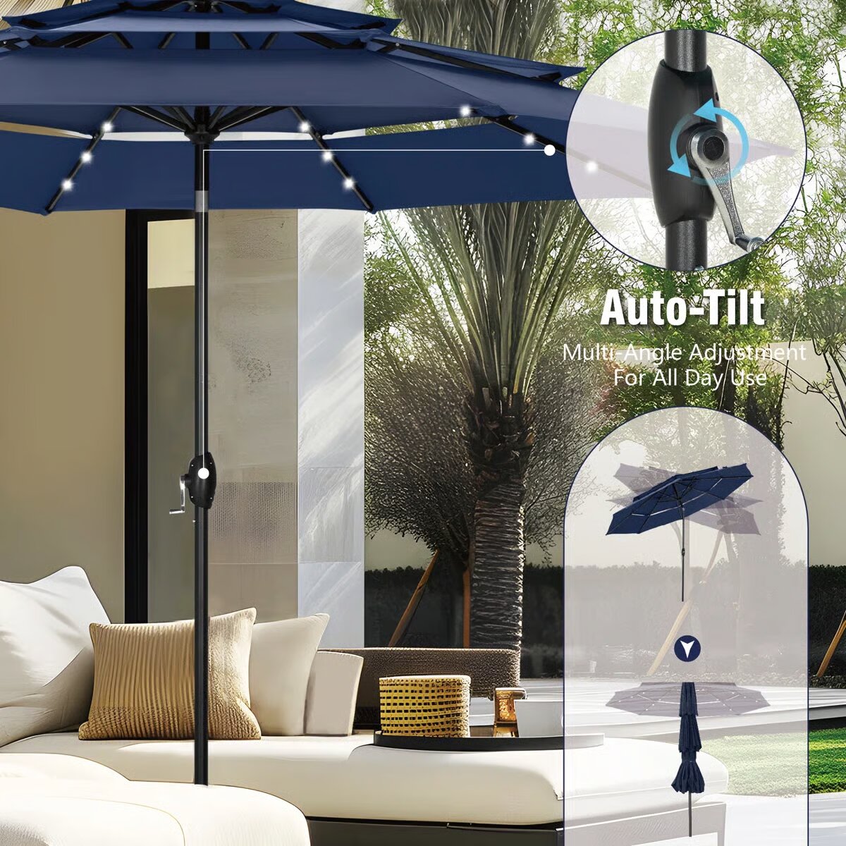 Lighted Umbrella With Crank