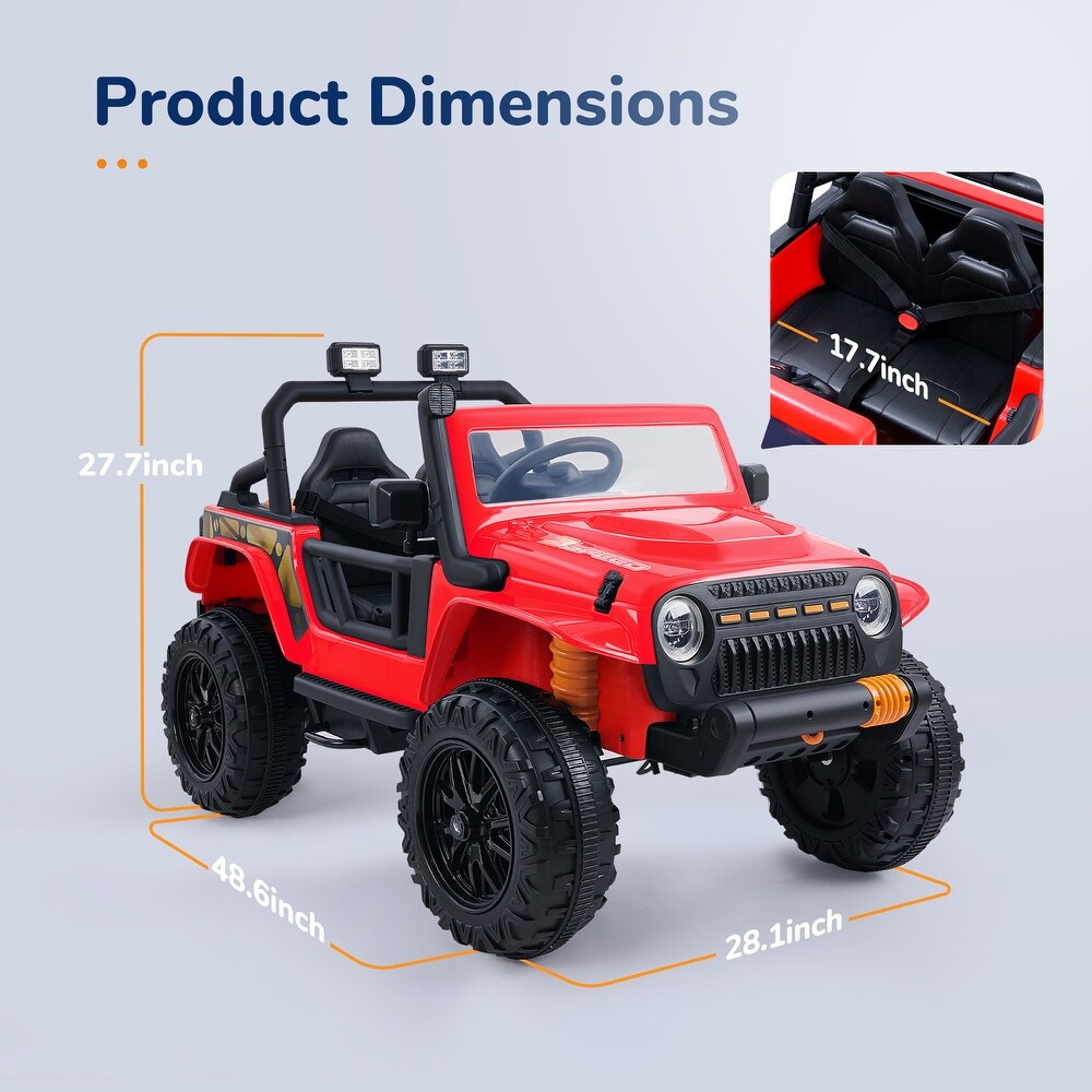 12V Ride on Car Truck with Parent Seat Remote Control 3 Speed LED Lights - Red
