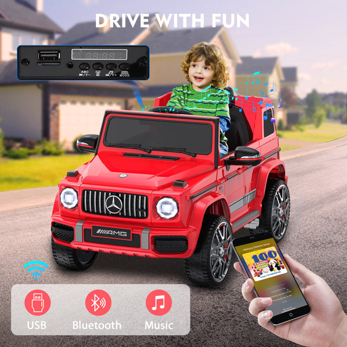 12V Benz G63 Licensed Powered Ride On Car W/ Remote Control, Low Battery Voice Prompt, Led Headlight