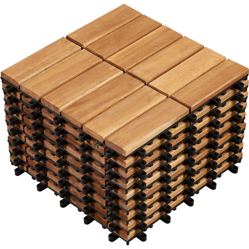Acacia Wood Interlocking Deck Floor and Wall Tile for Outdoor & Indoor (Set of 10)
