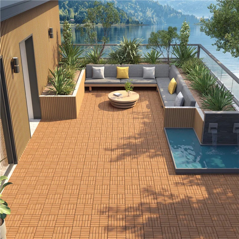 Acacia Wood Interlocking Deck Floor and Wall Tile for Outdoor & Indoor (Set of 10)