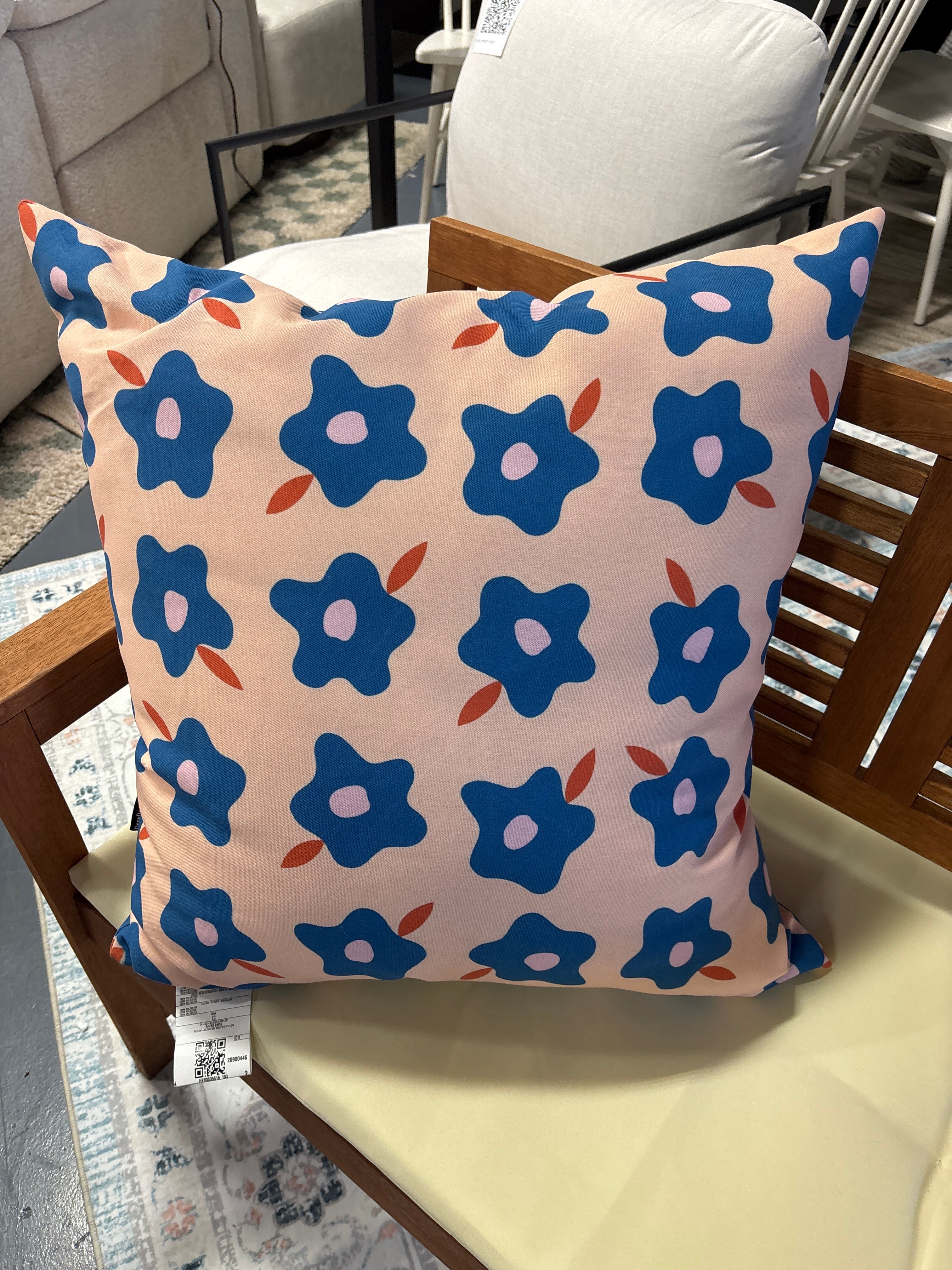 26"x26" Maritza Lisa Wonky Spring Flowers Square Throw Pillow - Blue SHOWROOM ITEM