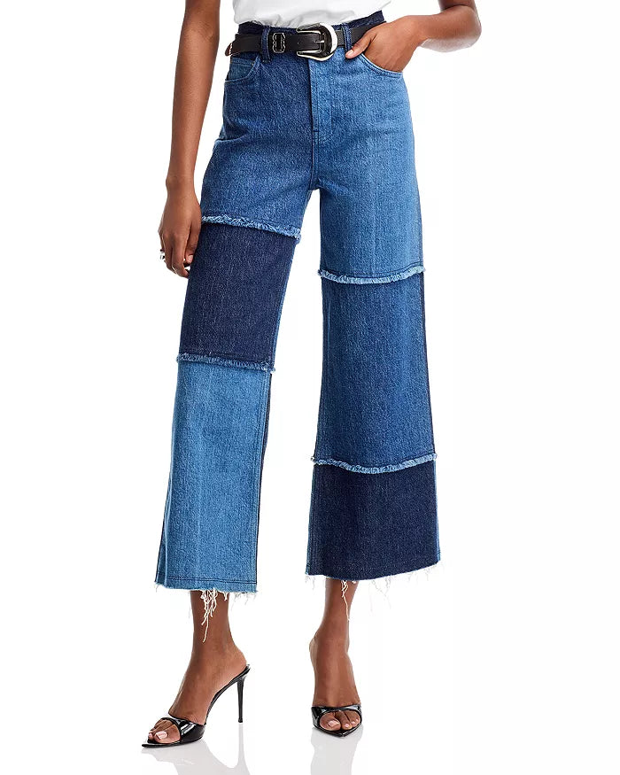 Rails Getty Crop High Rise Wide Leg Jeans in Indigo Patchwork, sz 25