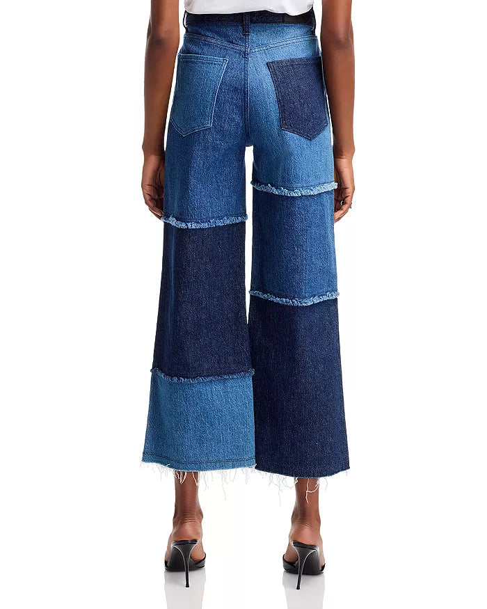 Rails Getty Crop High Rise Wide Leg Jeans in Indigo Patchwork, sz 25