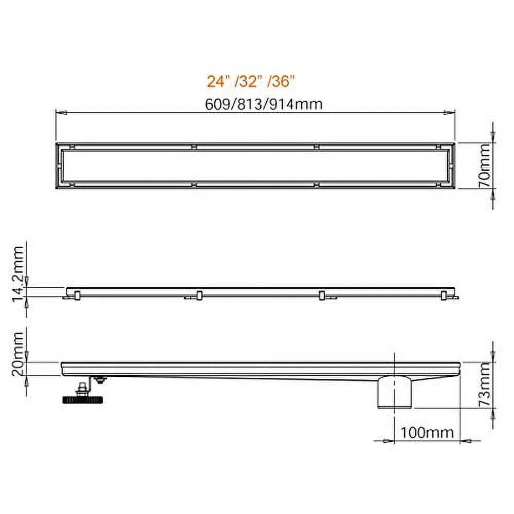 Side Outlet Linear Shower Drain with Tile insert Grate, Rectangle Shower Floor Drain