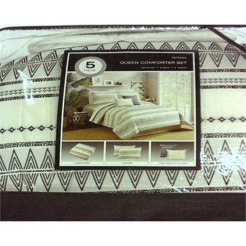 5pc Full/Queen Woven Diamond Stripe Comforter Set Cream/Black - Jacquard Cotton, OEKO-TEX Certified