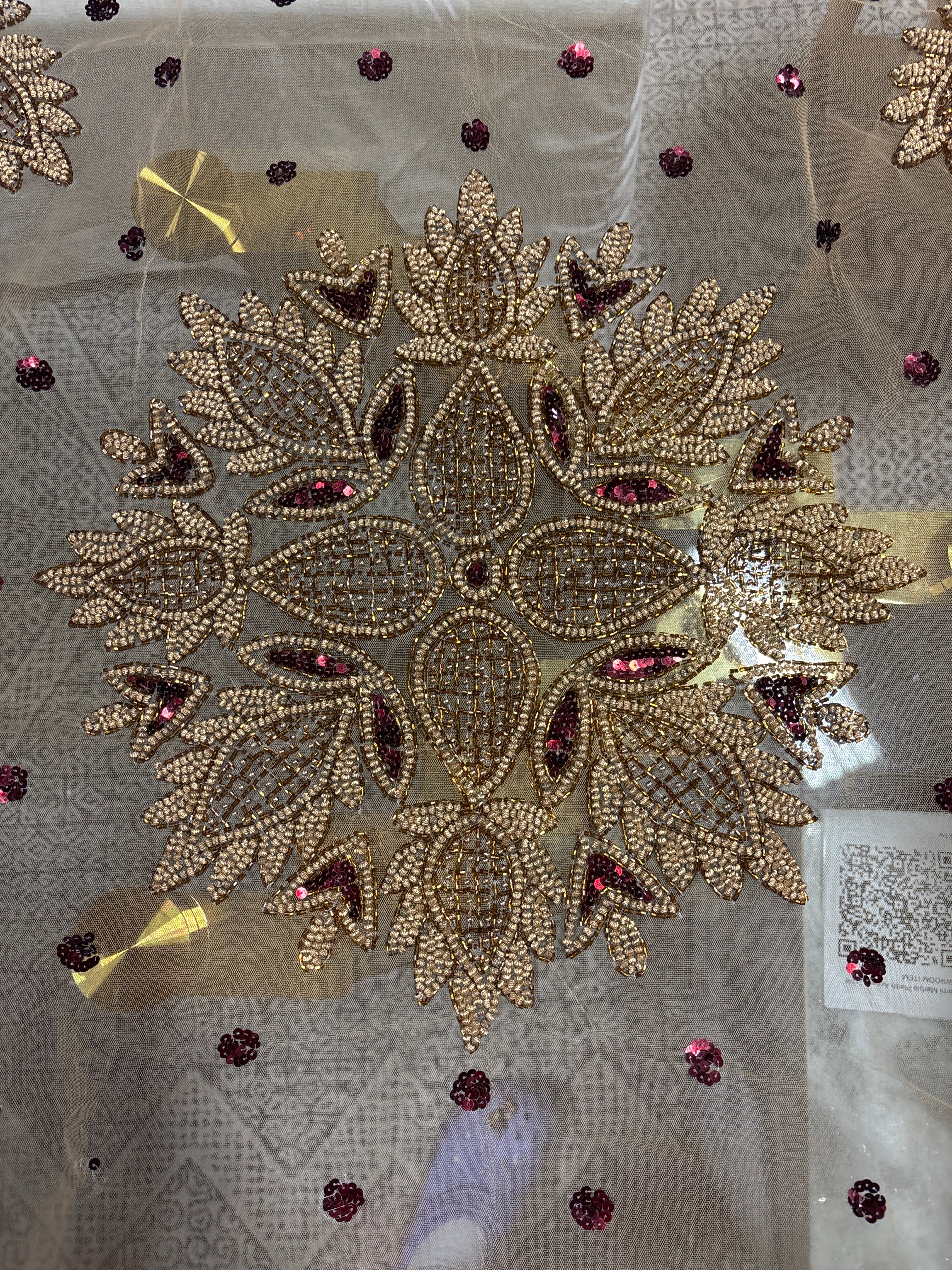 Lakshmi Collection Elegant Hand Beaded Table Cloth Burgundy SHOWROOM ITEM
