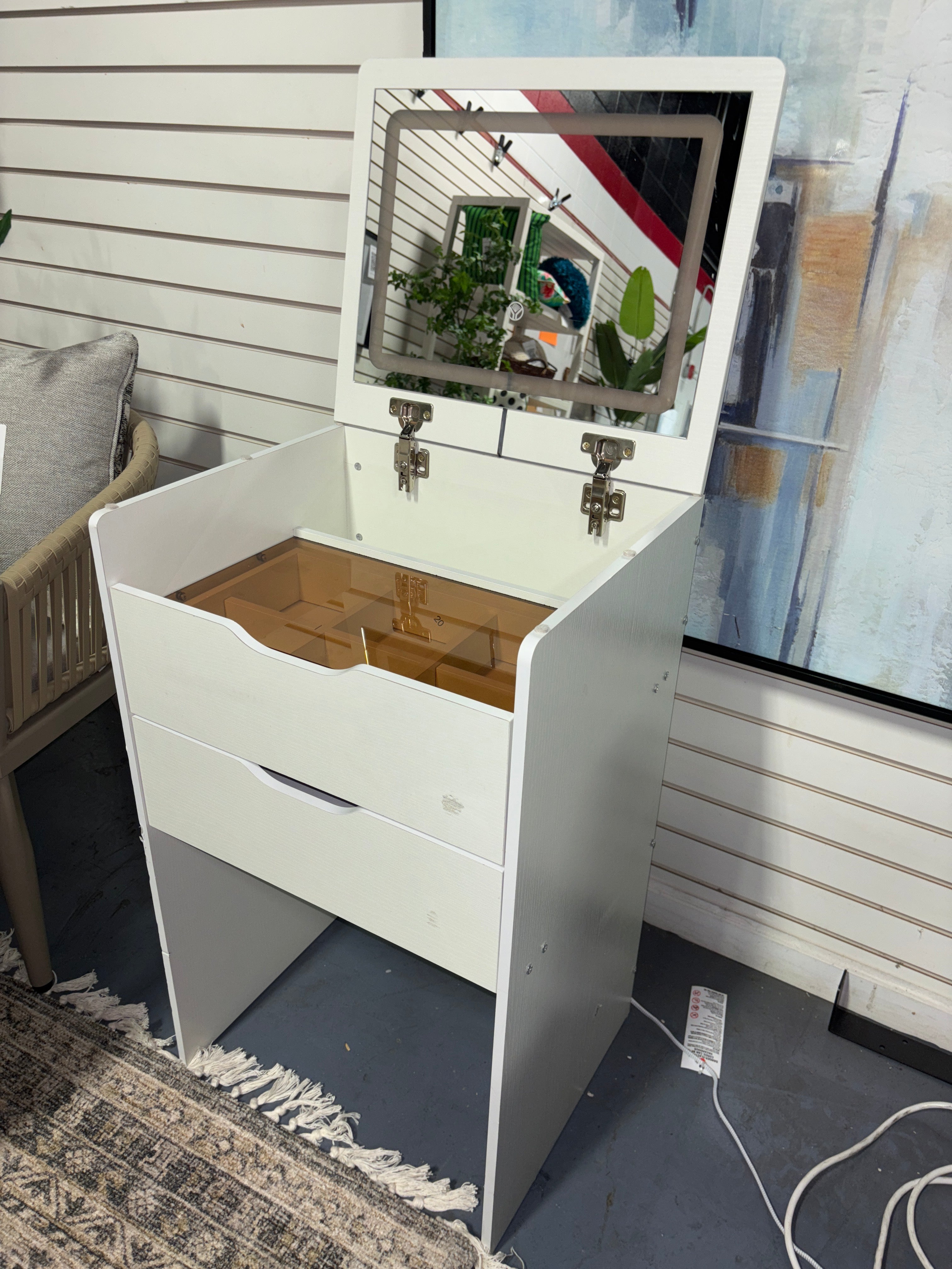 3 in 1 Vanity Desk with Plip Top Mirror - White SHOWROOM ITEM