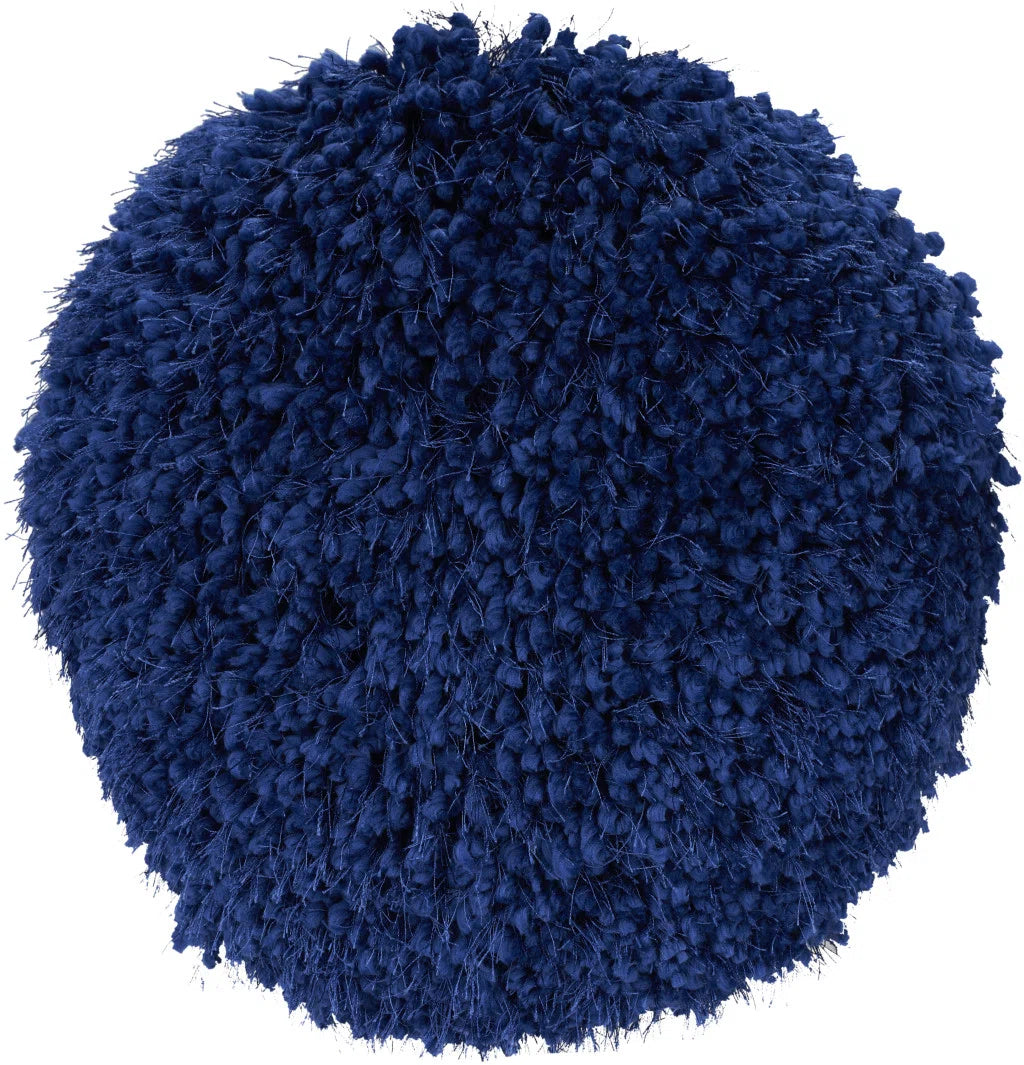14" X 14" Blue Round Shag Throw Pillow SHOWROOM ITEM