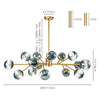 15-Light Modern Branch Sputnik Chandelier Cluster Glass Globe Bubble Ceiling Light - Blue Glass - Gold